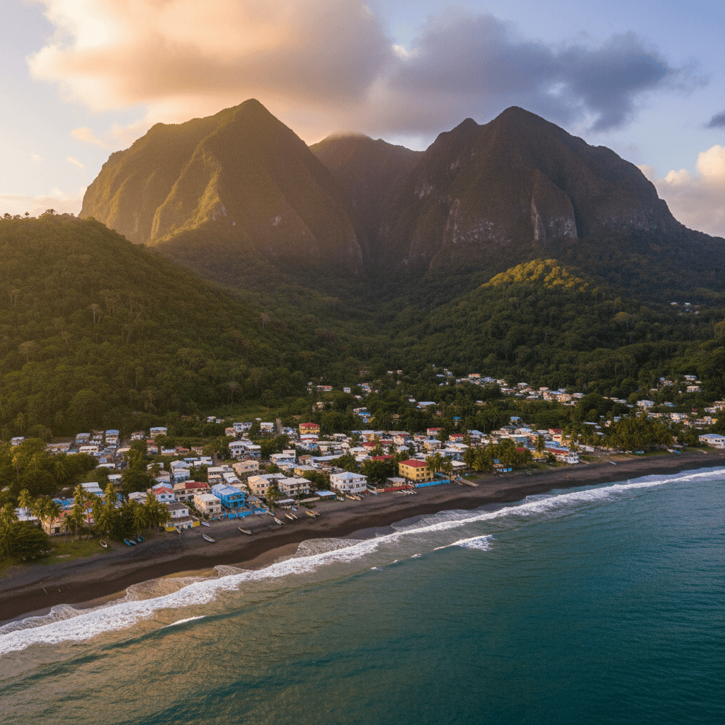 Dominica coastline and mountains